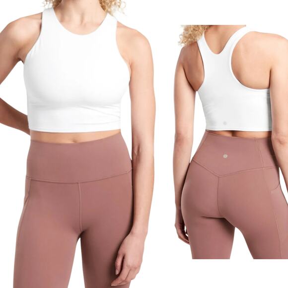 NWOT Women's Athleta White Conscious Crop Tank Top Padded Built-In Bra - Large - Picture 1 of 4